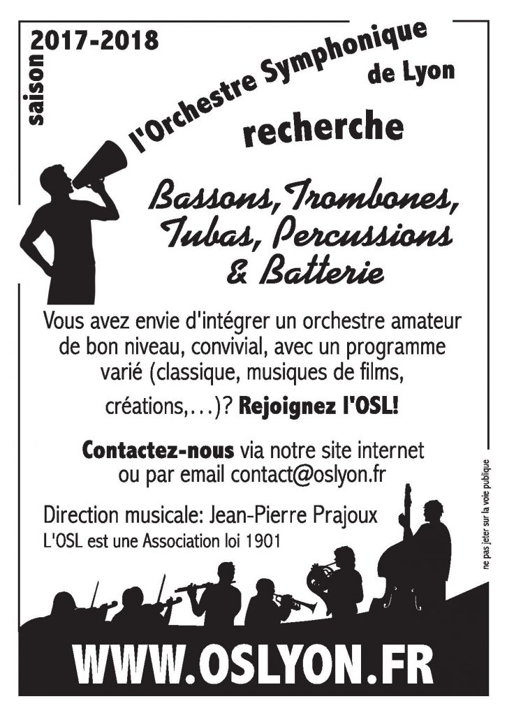 Recrutement Musicien amateur - Orchestre Symphonique Lyon