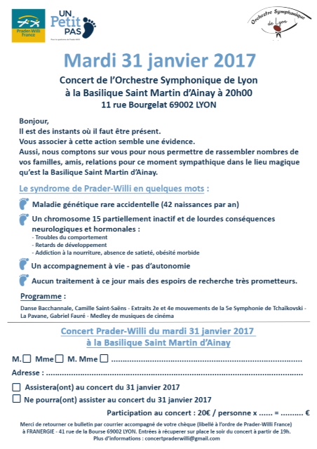 Bulletin de participation Concert OSL Prader Willi - 31 Janvier 2017