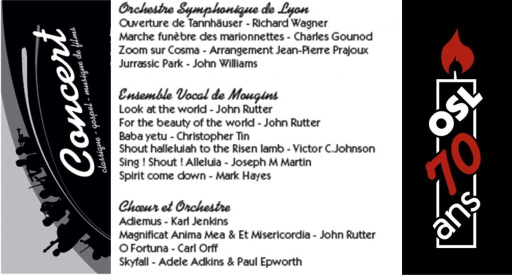 Programme des Concerts Orchestre Symphonique de Lyon et Ensemble Vocal de Mougins