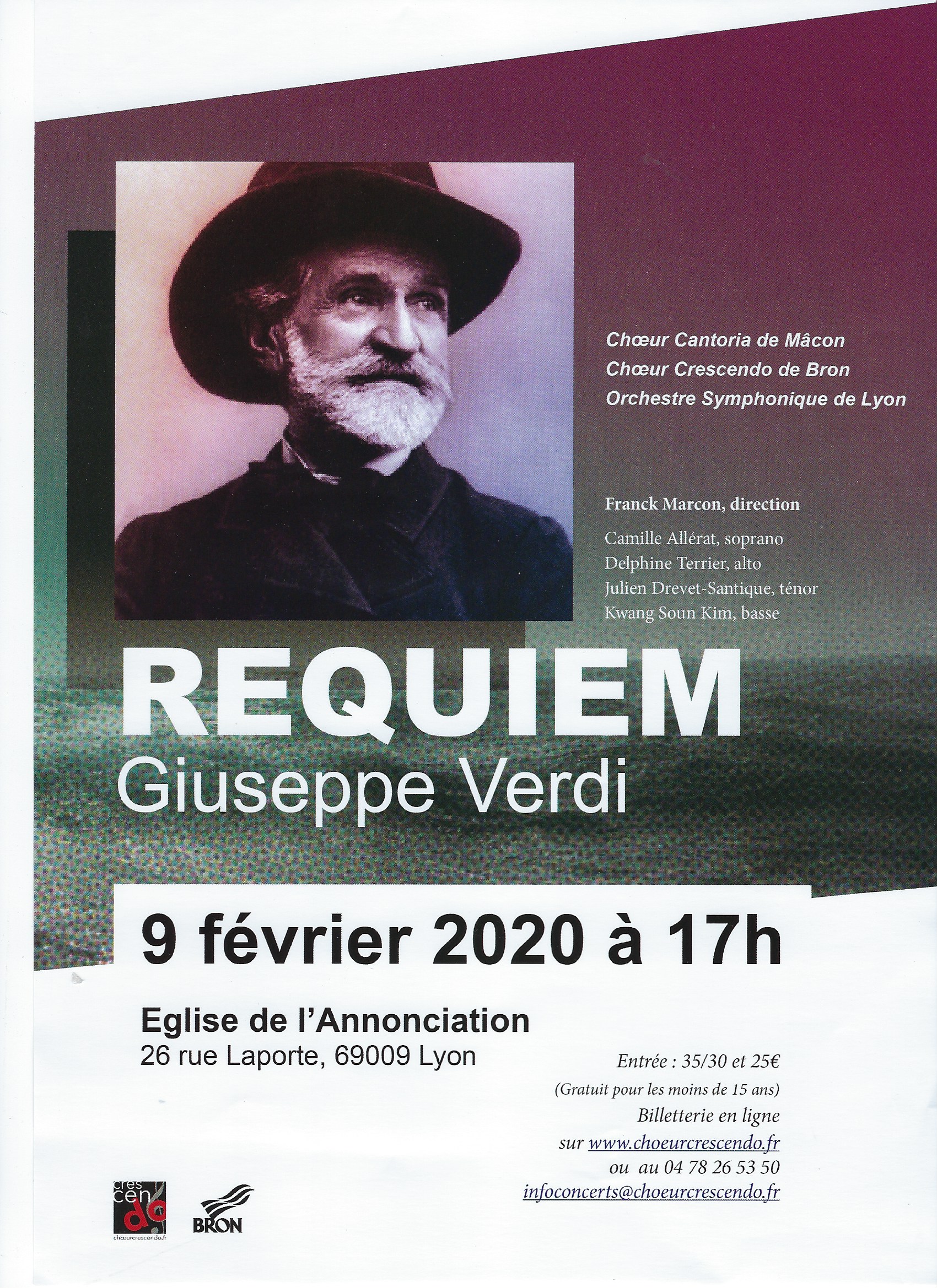 Concert Requiem de Verdi Lyon Vaise 9 février 2020